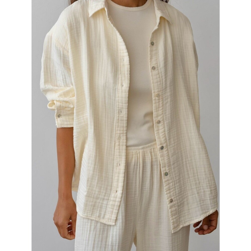 Donni Bubble Shirt Ivory White Gauze Button Front Long Sleeve size S